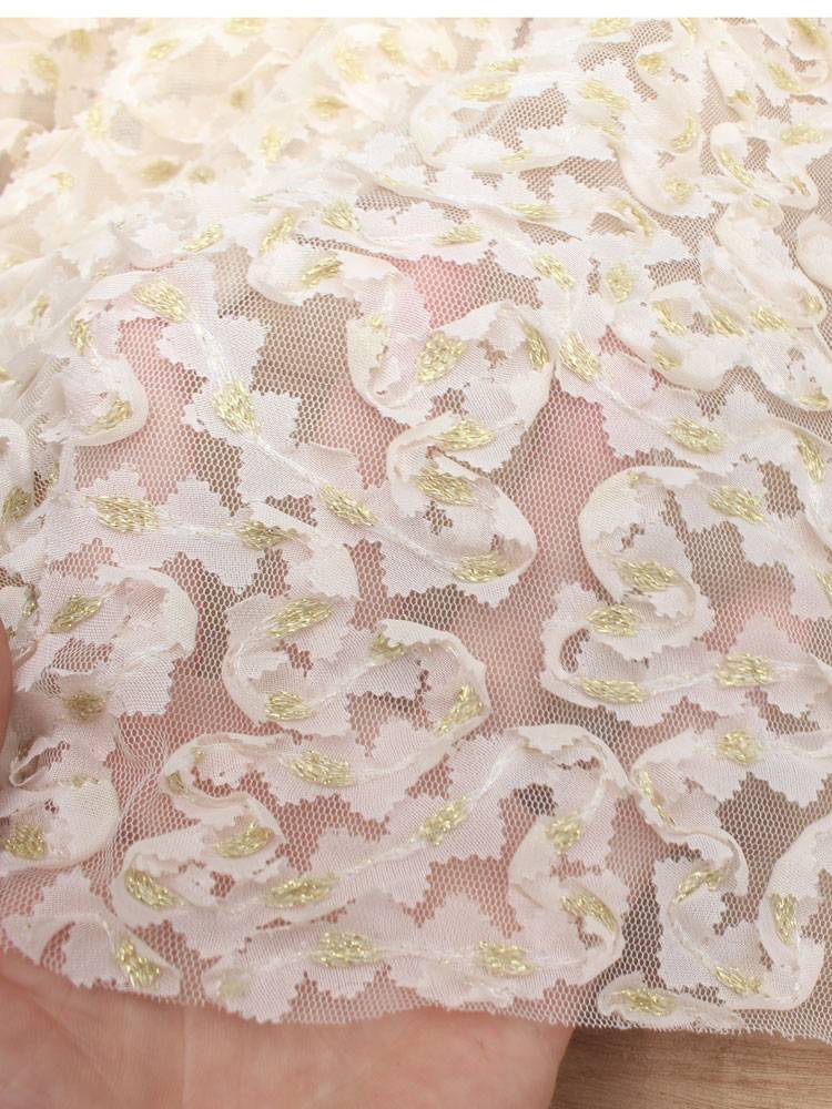 Korean single beige three -dimensional golden thread tither net gauze original clothing small dress long skirt fabric