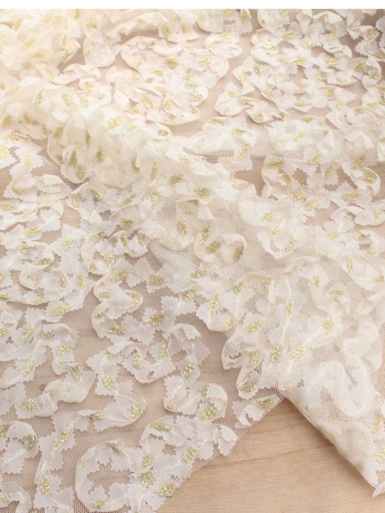 Korean single beige three -dimensional golden thread tither net gauze original clothing small dress long skirt fabric