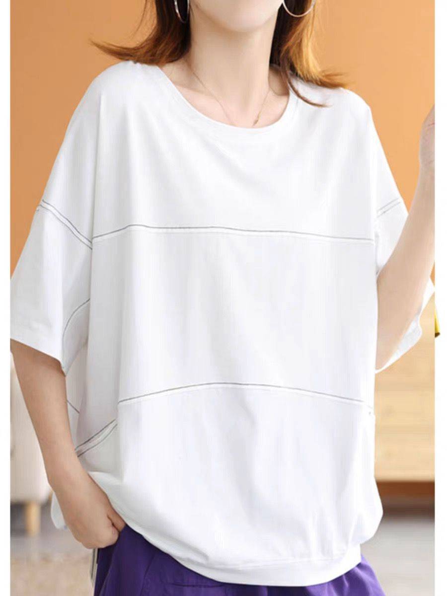 Clear warehouse leakage ~ brand withdrawal cabinet cutting label large size T -shirt women's short -sleeved loose splicing age cotton top