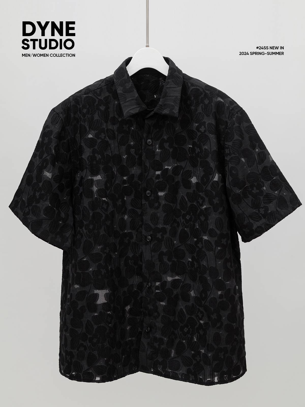 Dyne STUDIO fabric velvet tattoo semi -penetrated European yarn short -sleeved loose shirt 8880