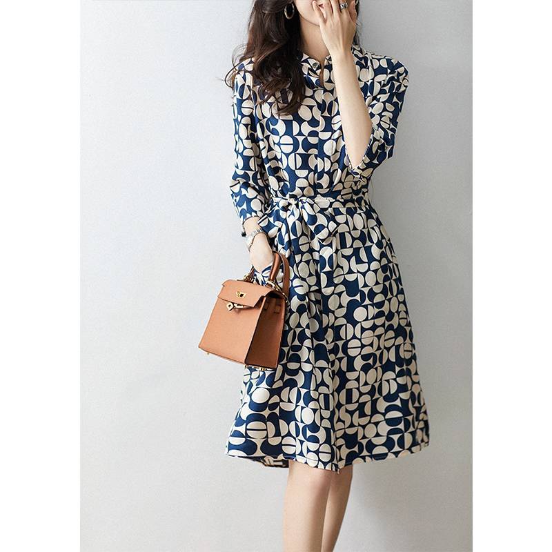 Original single counter big -name women's clothing 2024 new spring high -end mulberry silk printed shirt -style dress