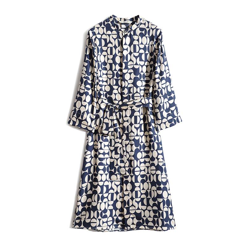 Original single counter big -name women's clothing 2024 new spring high -end mulberry silk printed shirt -style dress