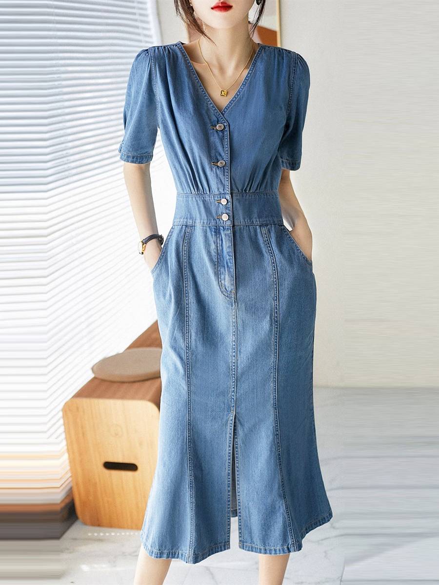 Qingdao counter new clearance leakage 2023 new person Mermarket tail waist is thin and modern van denim skirt