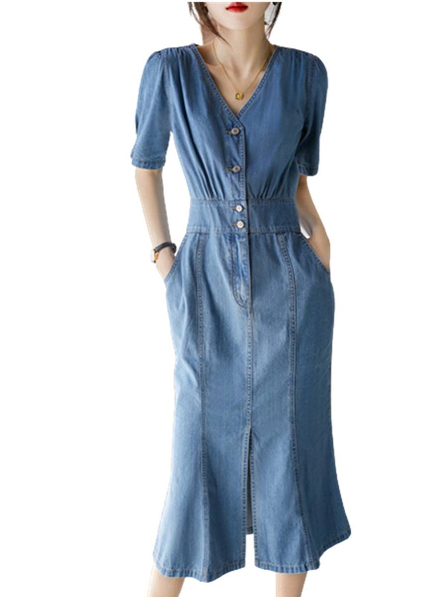 Qingdao counter new clearance leakage 2023 new person Mermarket tail waist is thin and modern van denim skirt