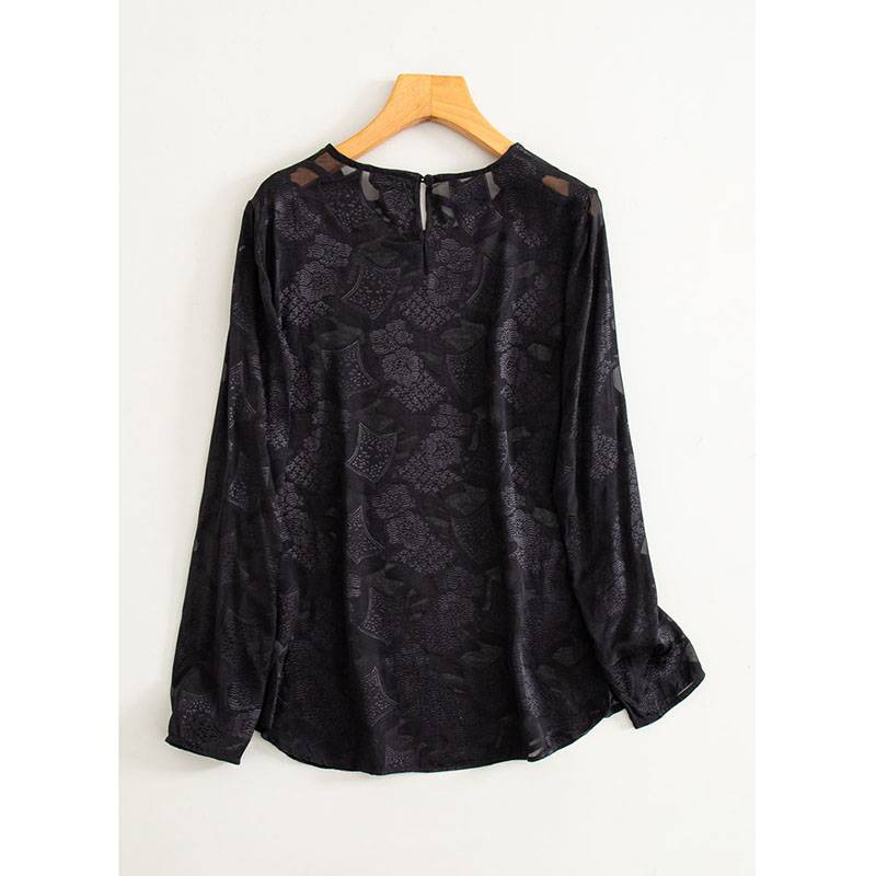 U Dr. U Welfare Price/Mulberry Silk Heavy Works Cut Flower/Round Neck Long -sleeved Retro Simple Shirt 4C0574