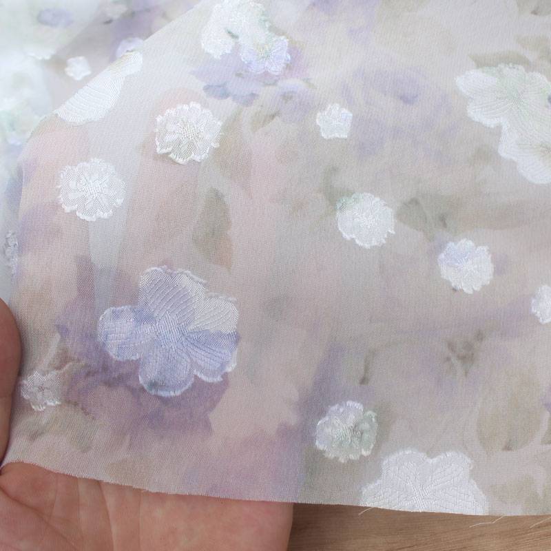 Korean thin three -dimensional cut flower dark flower printing fabric Han clothing jagwear jersey curtain curtain gauze fabric
