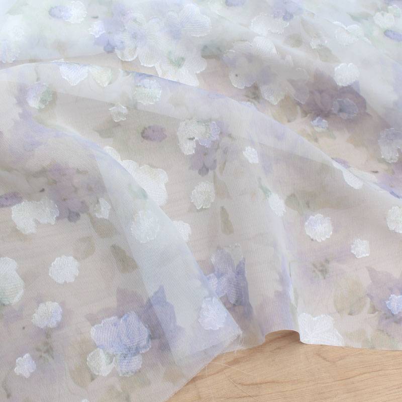 Korean thin three -dimensional cut flower dark flower printing fabric Han clothing jagwear jersey curtain curtain gauze fabric