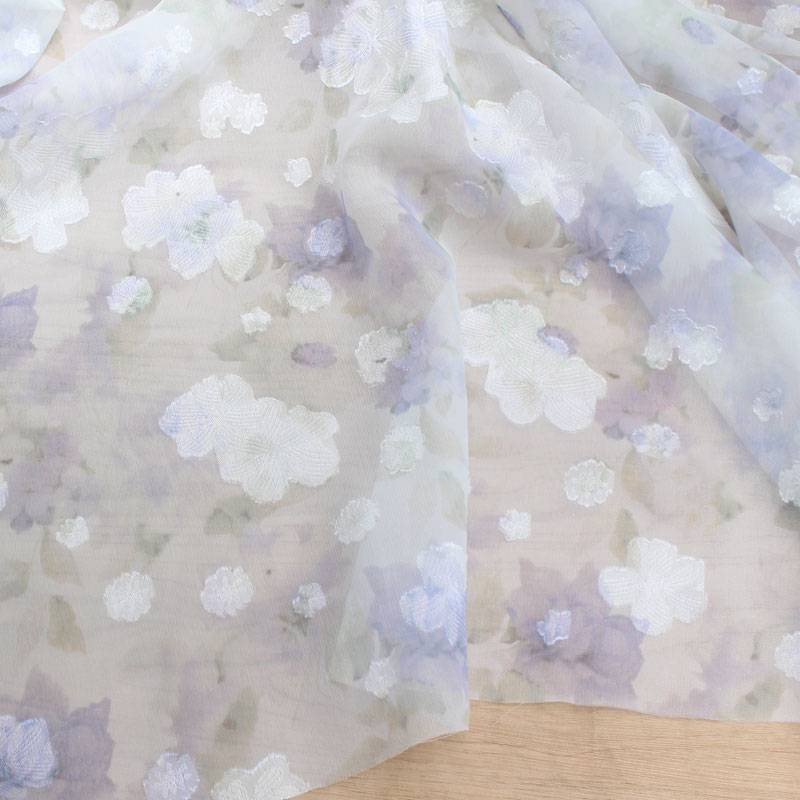 Korean thin three -dimensional cut flower dark flower printing fabric Han clothing jagwear jersey curtain curtain gauze fabric