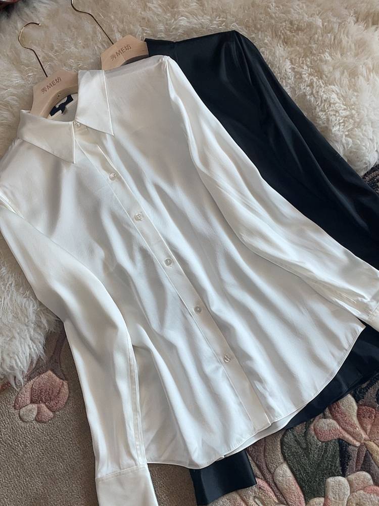 Suye satin shirt real silk shirt ladies elasticity 2024 spring and summer high -level professional clothing satin silk top