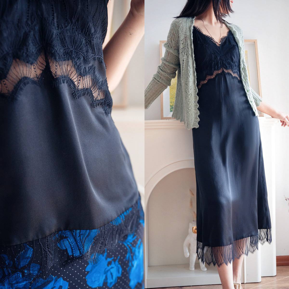 Special romance is coming to the French tone design faint sexy lace lace camisole+dress