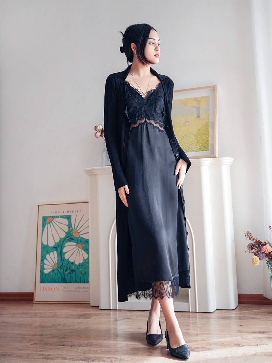 Special romance is coming to the French tone design faint sexy lace lace camisole+dress
