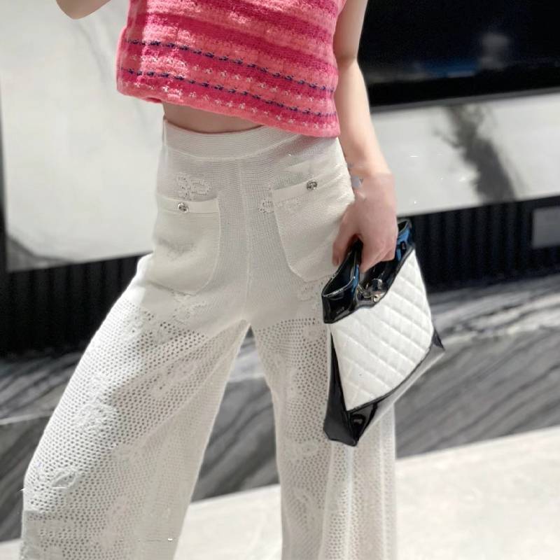 Tail single clearance treatment in summer women's small incense bows high -grade bow white straight wide -leg knitted trousers