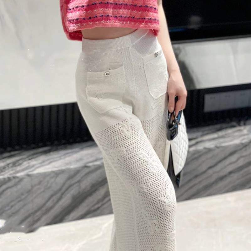Tail single clearance treatment in summer women's small incense bows high -grade bow white straight wide -leg knitted trousers