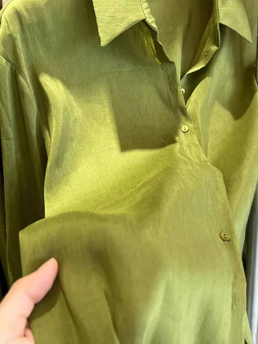 Export cutting European cargo olive green simulation shirts female spring loose laziness, wearing shirt