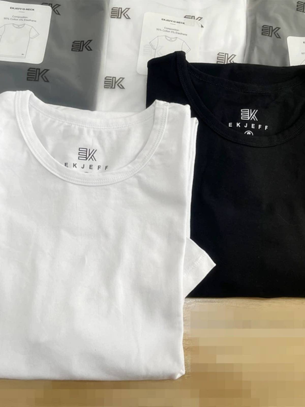 European and American single medium long round neck short -sleeved T -shirt men and women summer new elastic pure cotton spring and autumn slim bottom shirt