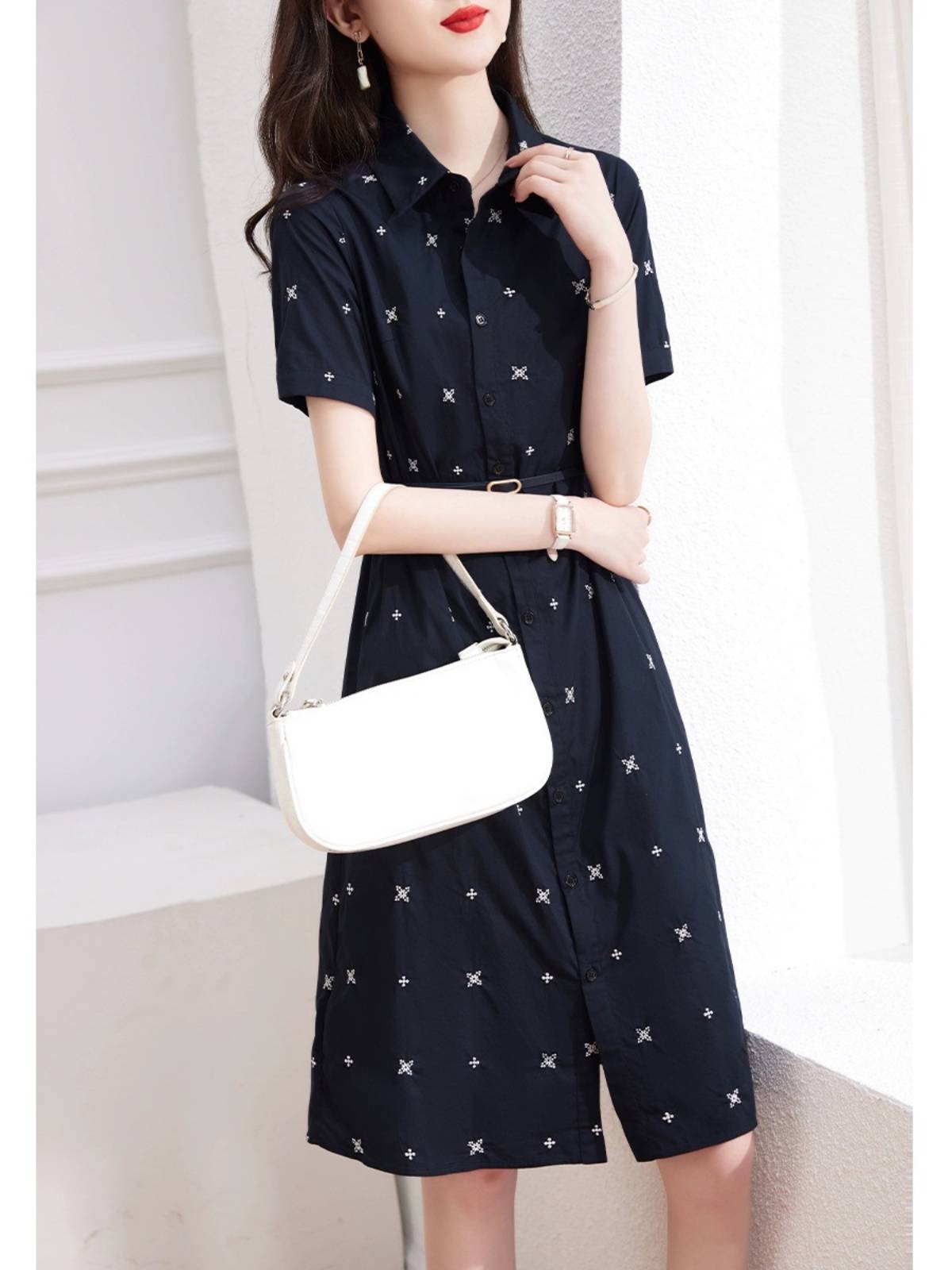 Outlets Senior Sensory Dress Female 2024 Summer new lace -up shirt skirt printing age long skirt