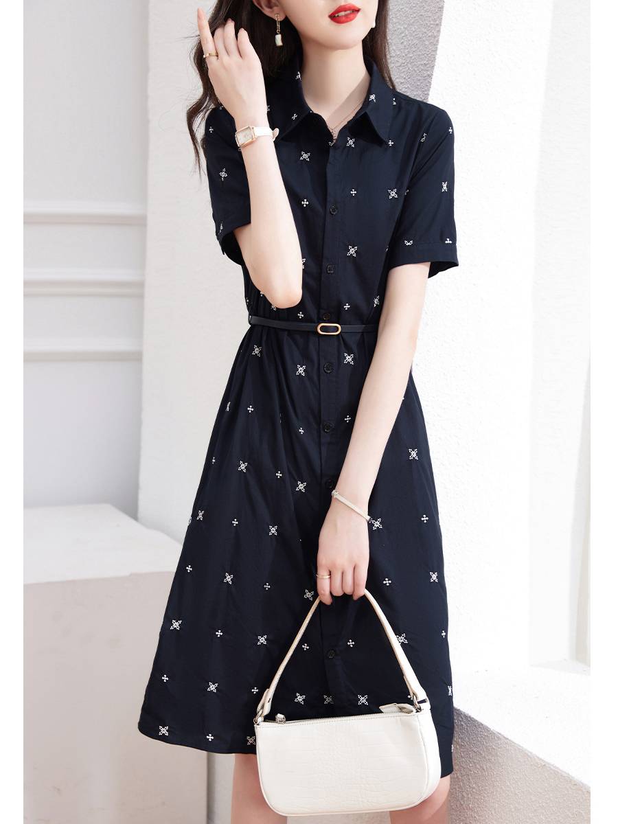 Outlets Senior Sensory Dress Female 2024 Summer new lace -up shirt skirt printing age long skirt