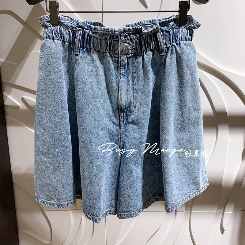 Busy fruit self -retained ~ must be collected ~ 100%cotton ~ South Korea's loose waist and folds and thin versatile denim shorts