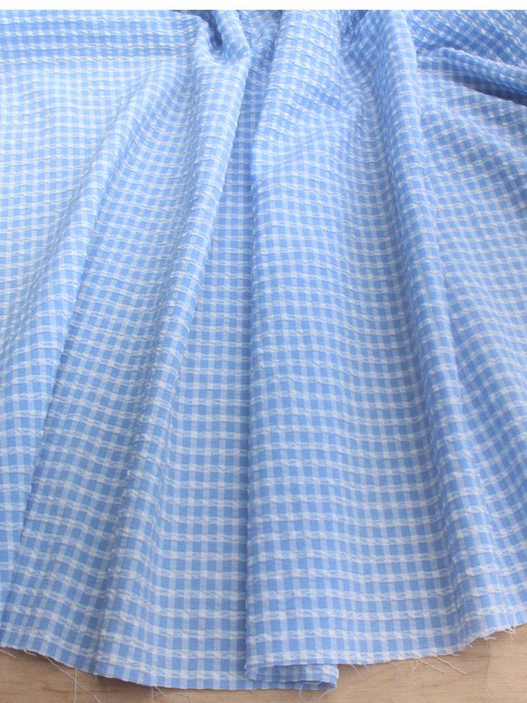 Korean single light blue weaving anti -wrinkle bubble grid fabric shirt clothing skirt, doll clothing curtain fabric