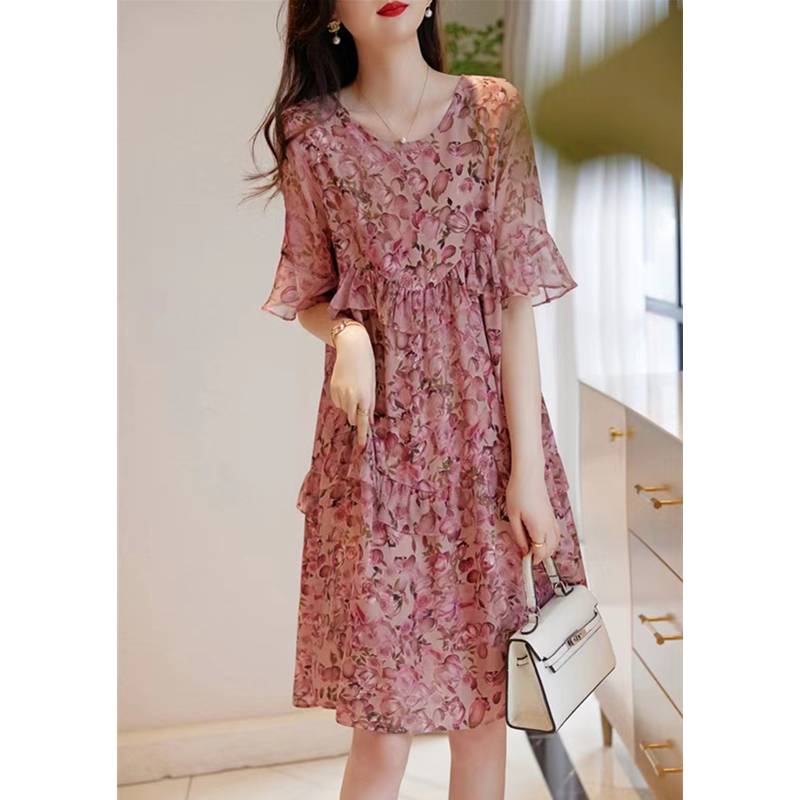 Original single Italian big name clearance leakage leak leaf sleeve stitching real silk crushed mulberry silk dress female summer