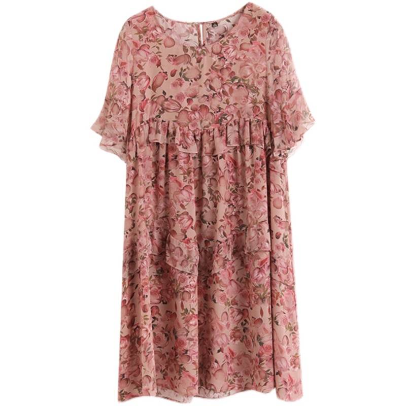 Original single Italian big name clearance leakage leak leaf sleeve stitching real silk crushed mulberry silk dress female summer