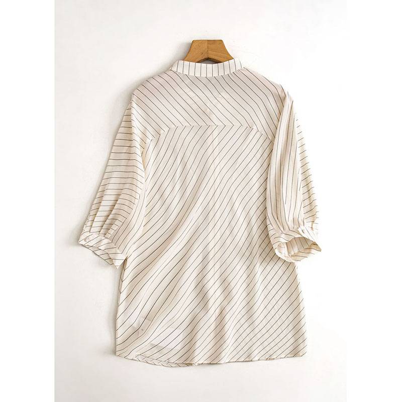 D Dr. K French Bloger Wind/16 Mimi Shuangzheng silk striped waist waist thin shirt female 4C0621