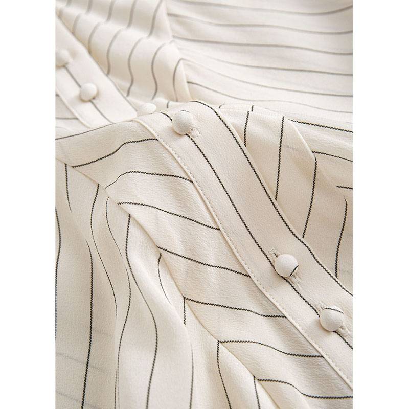 D Dr. K French Bloger Wind/16 Mimi Shuangzheng silk striped waist waist thin shirt female 4C0621