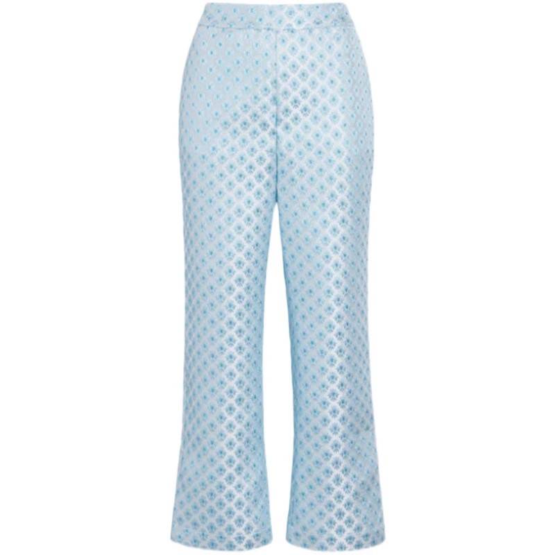 European and American women's beautiful single HH exquisite litter fabric bright light leisure 9 points straight trousers