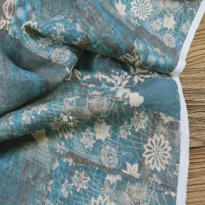Moanfang strong sand washing ethnic style printed flax fabric fabric is thin in summer soft hanging fabric