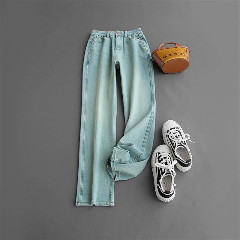 Imported Turkish fabric denim European high -end elastic narrow version straight -leg wide -leg jeans jeans jeans female