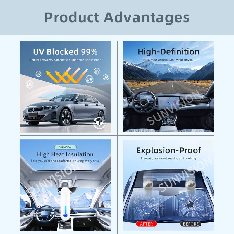 Anti glare heat rejection glass foil 100% uv protection windshield safty foil self-adhesive UV400 super skin protective film car