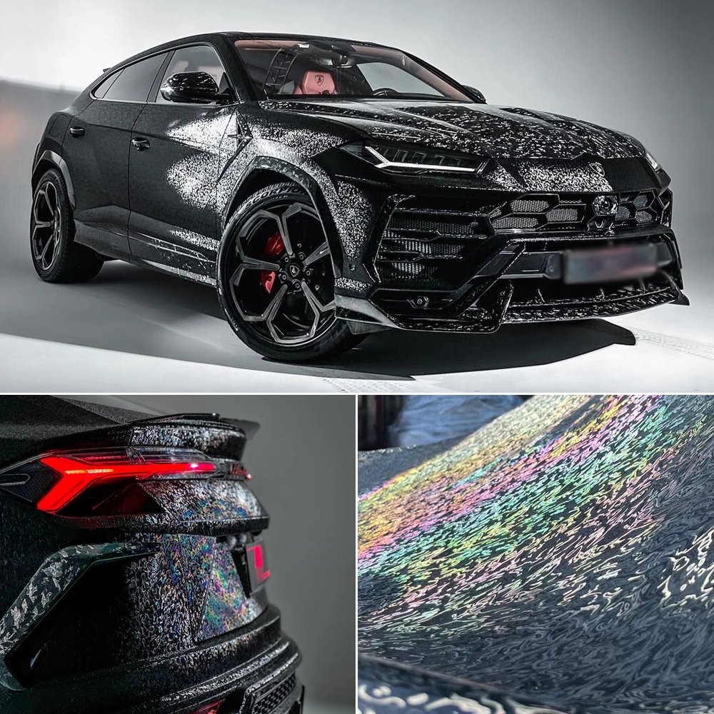 Car PET Laser Carbon Fiber Car Camo Black Meta-universe Vinyl Wrap High Quality Roll With Air Release