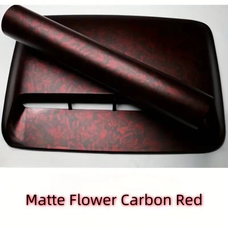 PET matte carbon fiber ethylene packaging film for external protection and customization of automobiles, with red pattern design