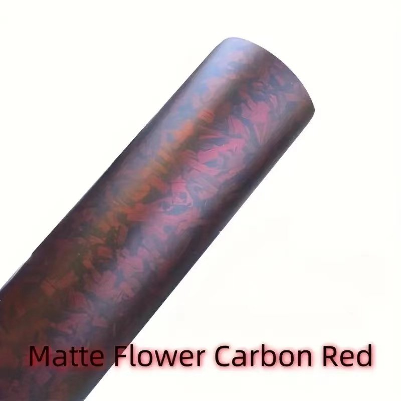 PET matte carbon fiber ethylene packaging film for external protection and customization of automobiles, with red pattern design