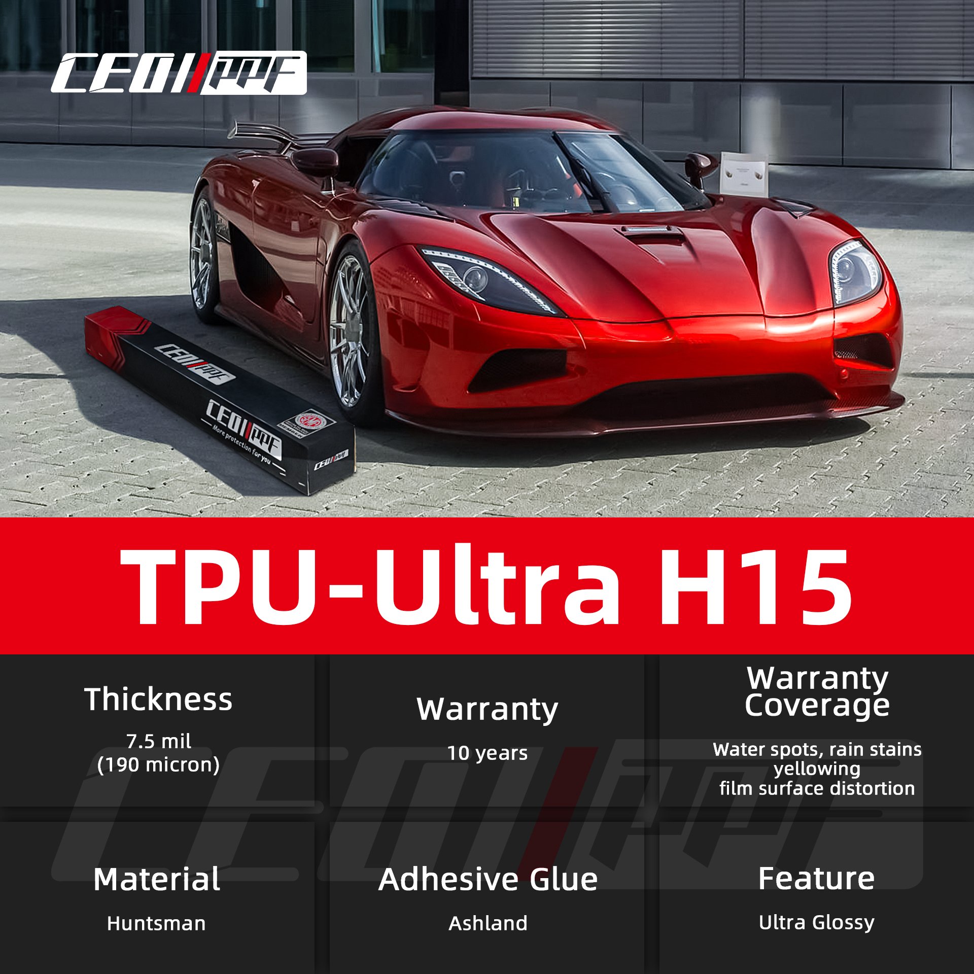 Ultra Glossy Anti-Scratch TPU PPF High Hydrophobic TPU-Ultra H15 Paint Protection Film