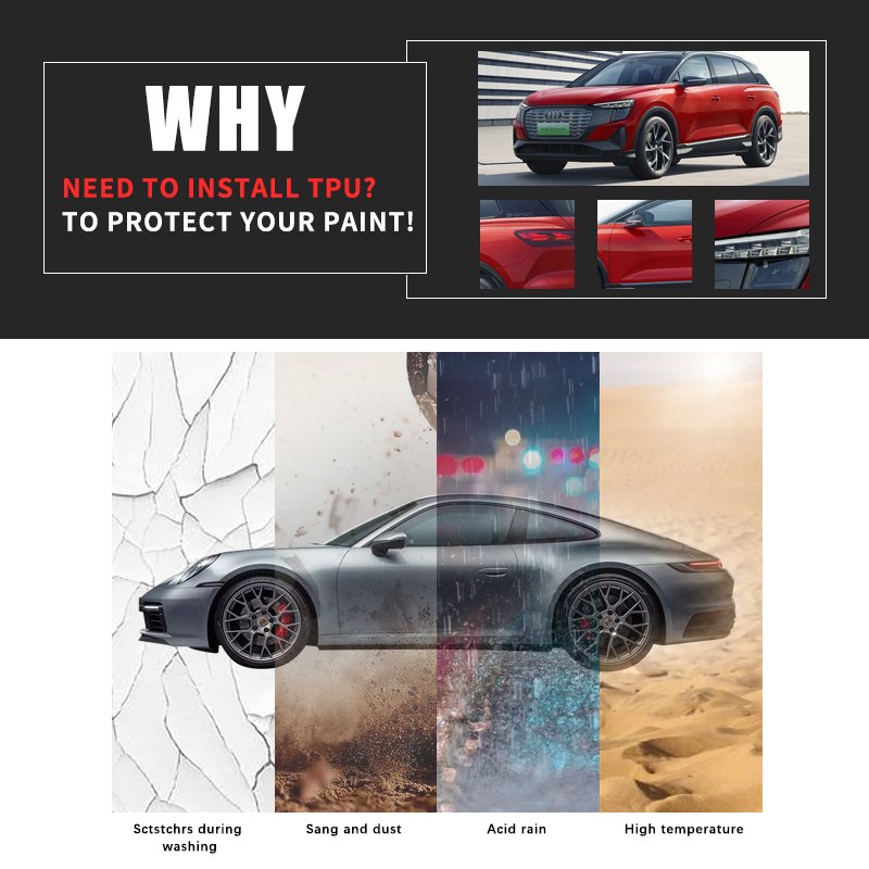 Automotive High Gloss Nano Coated TPU Film Self-Healing Adhesive Wrapping PPF Paint Protection car Body film