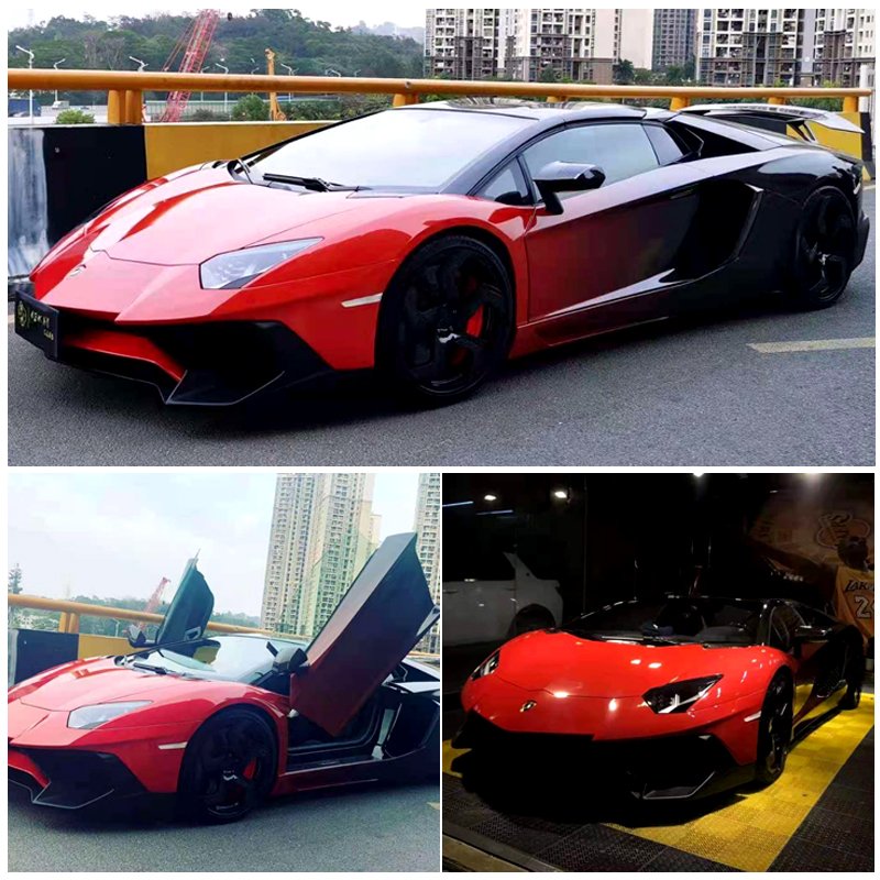 Factory Sell 1.52*18m Black Red Gradient Custom Design Car vinyl wrap color vehicle Wrapping Sticker Film