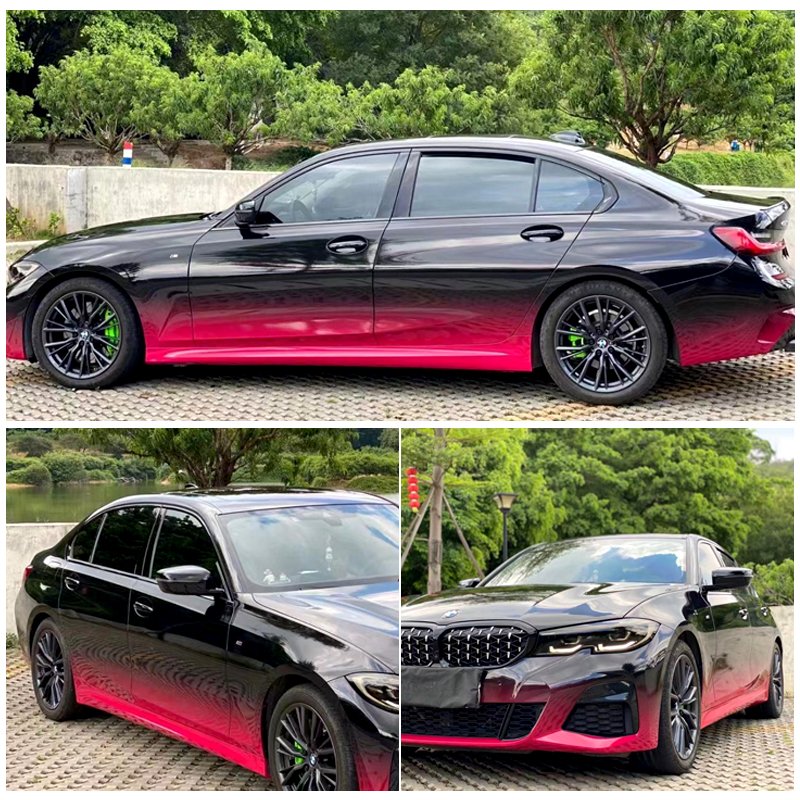 Factory Sell 1.52*18m Black Red Gradient Custom Design Car vinyl wrap color vehicle Wrapping Sticker Film
