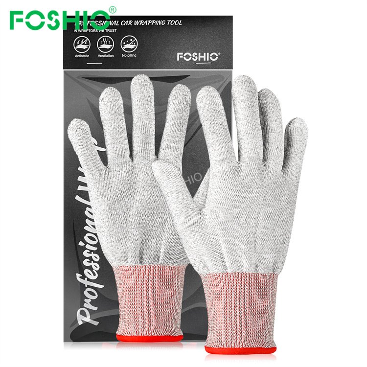 Foshio Customize Anti-Static Carbon Micro Fiber Glove For Car Squeegee Vinyl Wrap Tool