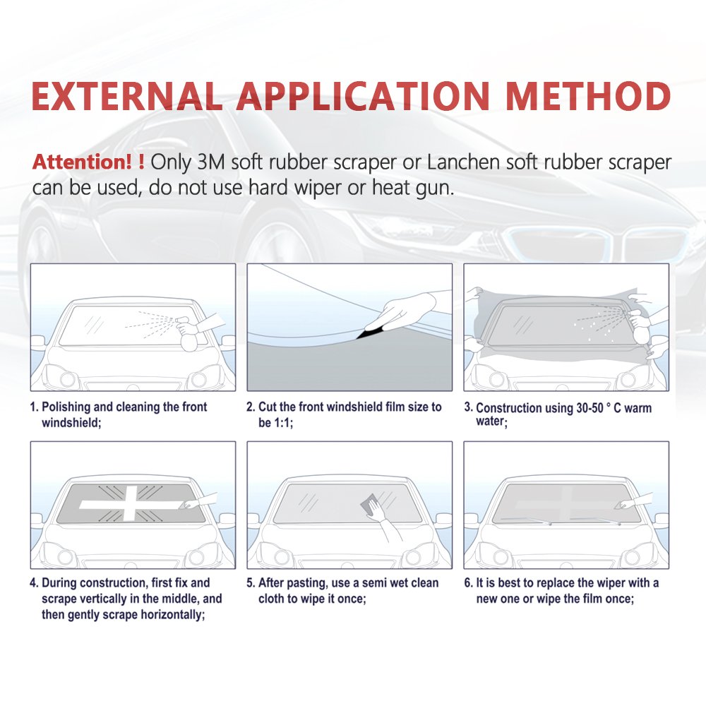 7.5mil 94%VLT Hydrophobic High Clear Anti Scratch Self Healing Car Front Window TPU Windshield Protection Film