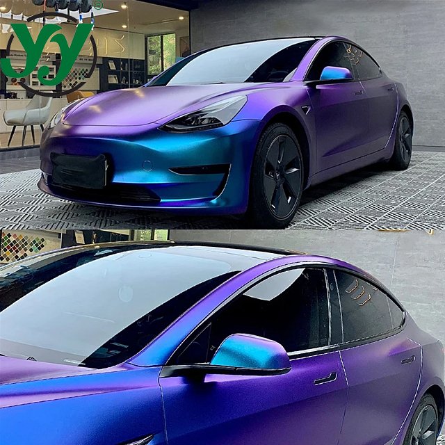 High Glossy Car Body Film Chameleon Pearl Glitter Vinyl Sticker Purple Blue Wrapping Foil Accessories for Vehicles