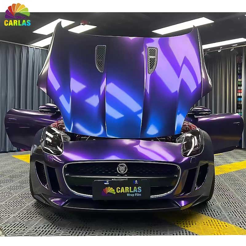 Carlas High Quality 1.52*17m Vinyl Phantom Blue/Purple Chameleon PVC Gloss Car Wrap Vinyl Sticker Color PPF Wrapping Car Films