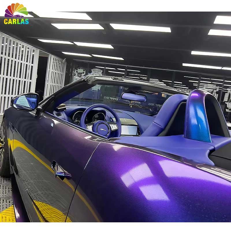 Carlas High Quality 1.52*17m Vinyl Phantom Blue/Purple Chameleon PVC Gloss Car Wrap Vinyl Sticker Color PPF Wrapping Car Films