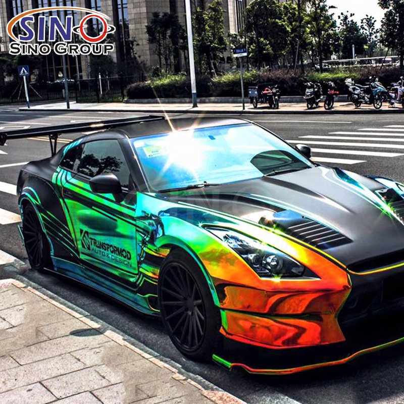 Crystal Green Laser Vinyl Film Double Casting and Solidification Process Car Wrap Rainbow Body Stickers PVC Dry Stick, Heat Gun