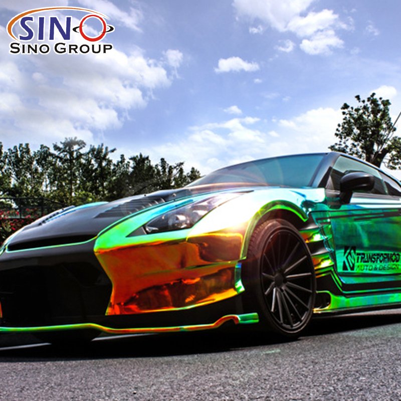 Crystal Green Laser Vinyl Film Double Casting and Solidification Process Car Wrap Rainbow Body Stickers PVC Dry Stick, Heat Gun