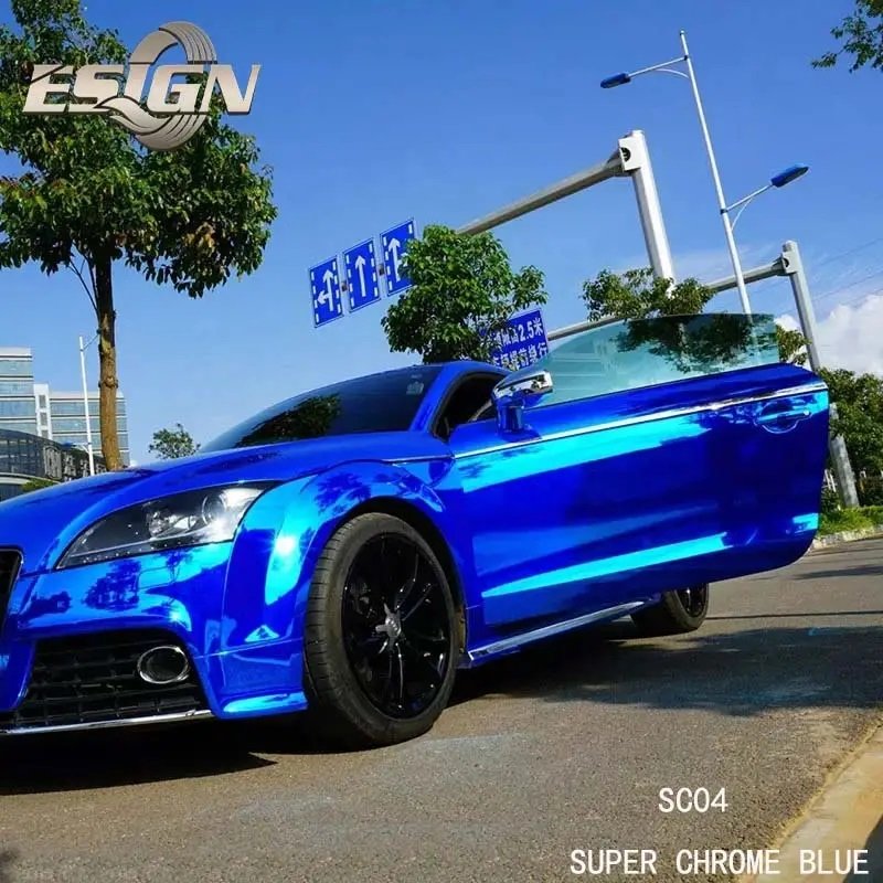 Mirror Chrome Blue Car Wrap Vinyl Film Foil Stickers Custom Automotive Cover Decal