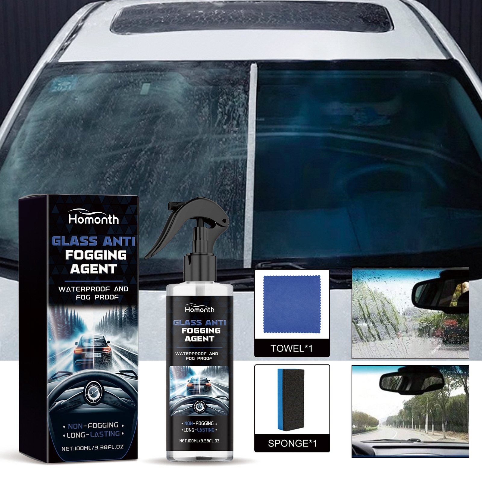 Car glass anti-fog agent, windshield degreasing agent, rainproof and water-repellent defogging agent, oil film cleaner