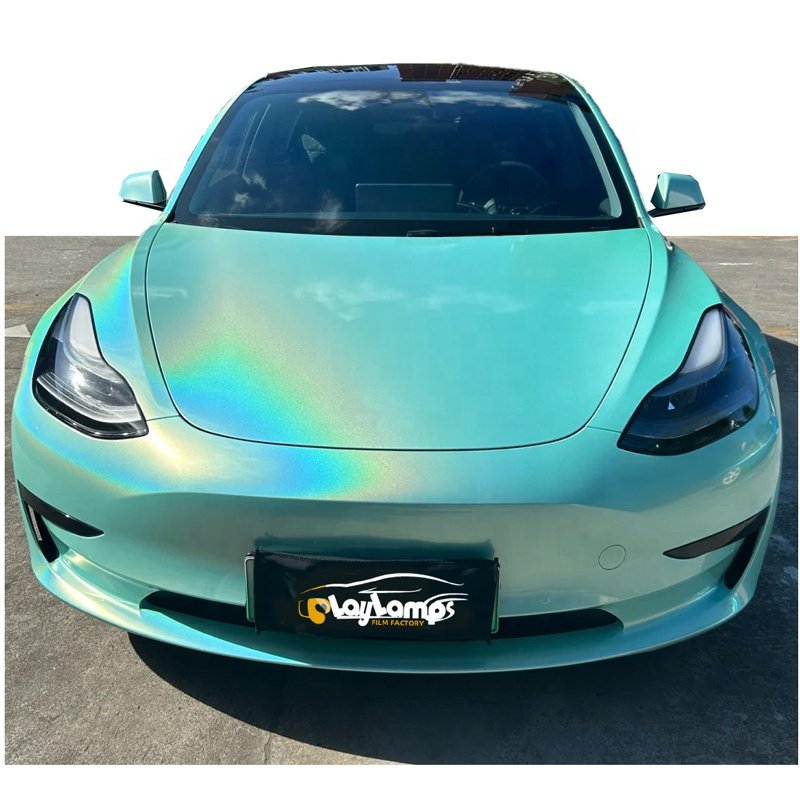 Wholesale Self Adhesive Glossy Laser Lake Blue Car Sticker Wrap Vinyl Film