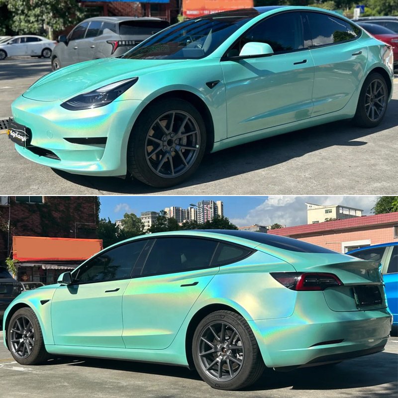 Wholesale Self Adhesive Glossy Laser Lake Blue Car Sticker Wrap Vinyl Film