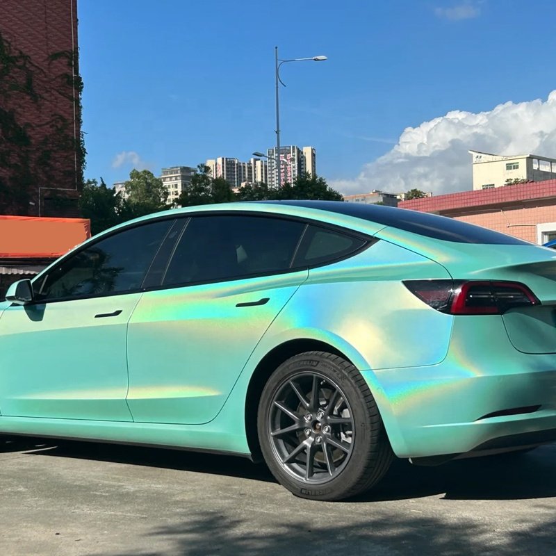 Wholesale Self Adhesive Glossy Laser Lake Blue Car Sticker Wrap Vinyl Film